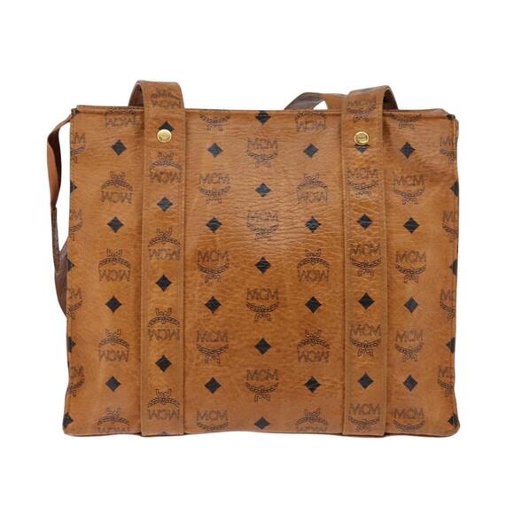MCM Logogram Vicetos Tote Bag PVC Leather Brown Gold Auth gh903
